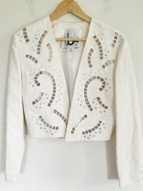 Vtg 80-90's IBE Crop Blazer Jacket Womens 4 White Linen Blend Open